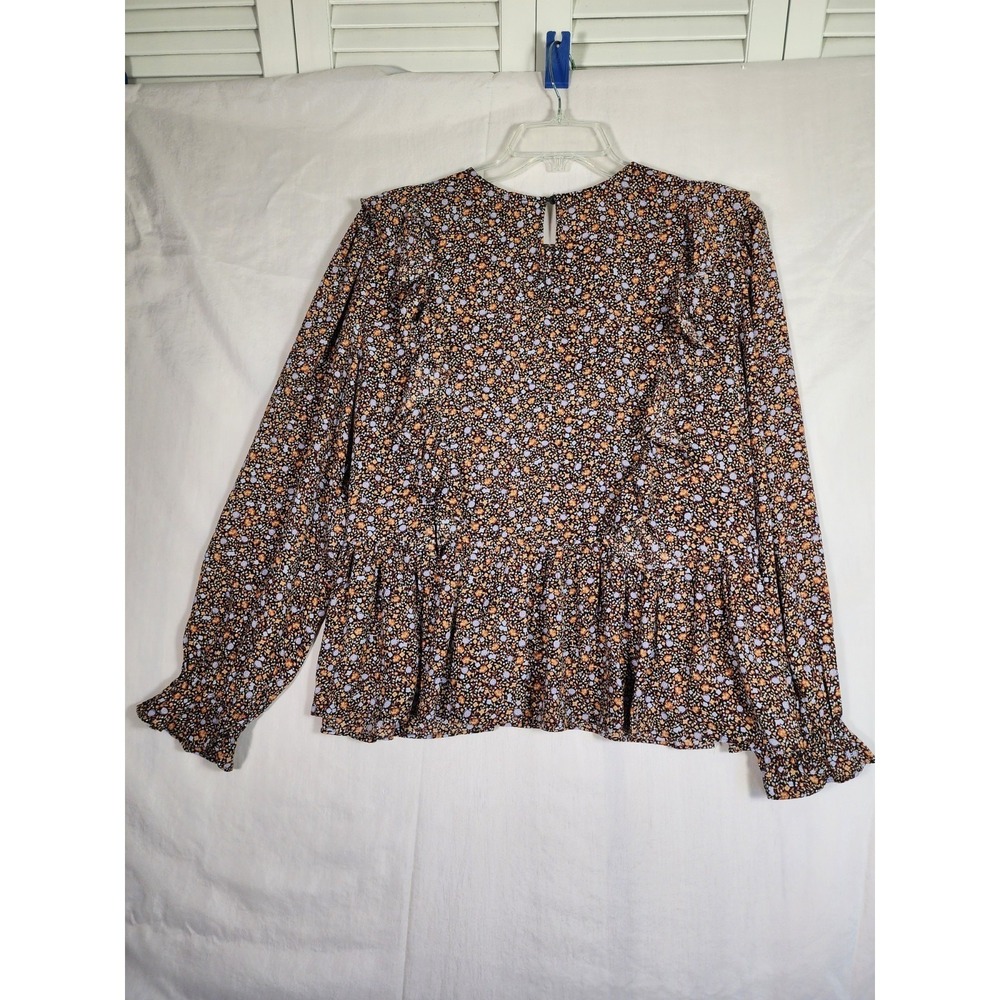 Ann Taylor XL Floral Peplum Blouse Long Sleeve Boho Cottagecore Top Prairie Chic - Picture 5 of 6